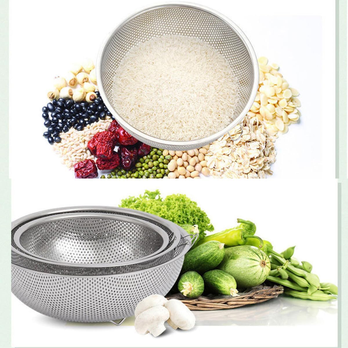 Stainless Steel Kitchen Basket and Drain Basket with Handles 25.5cm for Home Food Straining and Washing