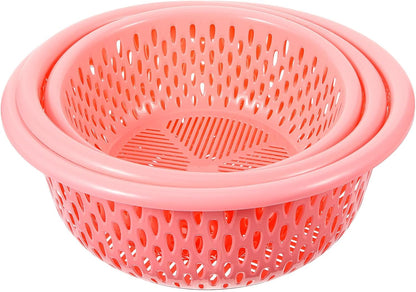 3pcs Plastic Kitchen Colander Set Fruit and Vegetable Washing Basket Strainer over Sink Drainer Food Storage Basket for Home Use Random Color