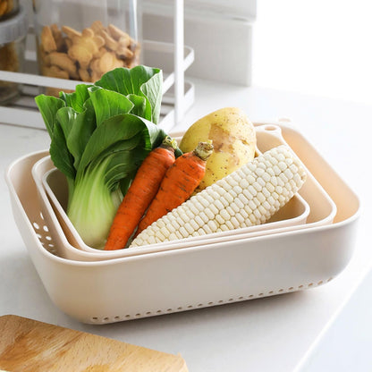 3pcs Fruits & Vegetable Colander Set,2 in 1 Fruit Washing Basket with Strainer,Multipurpose Vegetable Filter,Multi-layer Kitchen Draining Basket Set