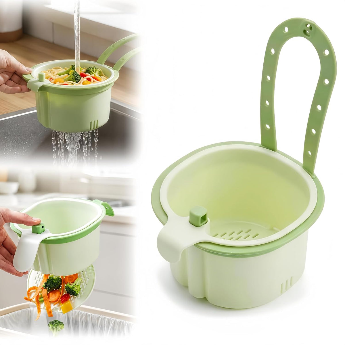 Kitchen Hanging Sink Drain Basket, Sink Drain Strainer Self Cleaning Faucet Hanging Filter Basket, Multifunctional Kitchen Sink Strainer Press Automatic Dumping Basket