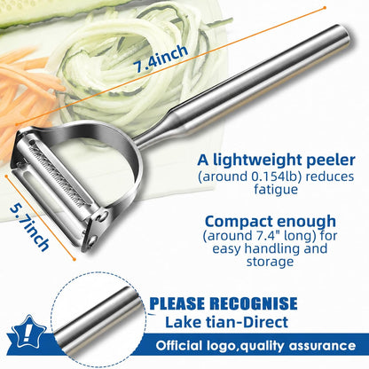 Stainless Steel Vegetable Peeler, 2-in-1 Julienne Peeler & Shredder for Kitchen, Heavy Duty Potato Peeler with Ergonomic Non-Slip Handle, Sharp Serrated Blade for Fruit, Carrot, Cabbage