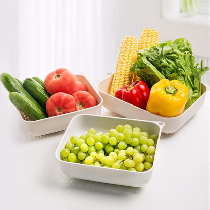 3pcs Fruits & Vegetable Colander Set,2 in 1 Fruit Washing Basket with Strainer,Multipurpose Vegetable Filter,Multi-layer Kitchen Draining Basket Set