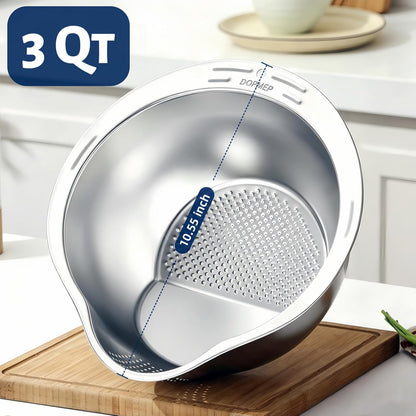 DOPMEP Rice Washer Strainer Bowl Stainless Steel Colander with Side Drainer