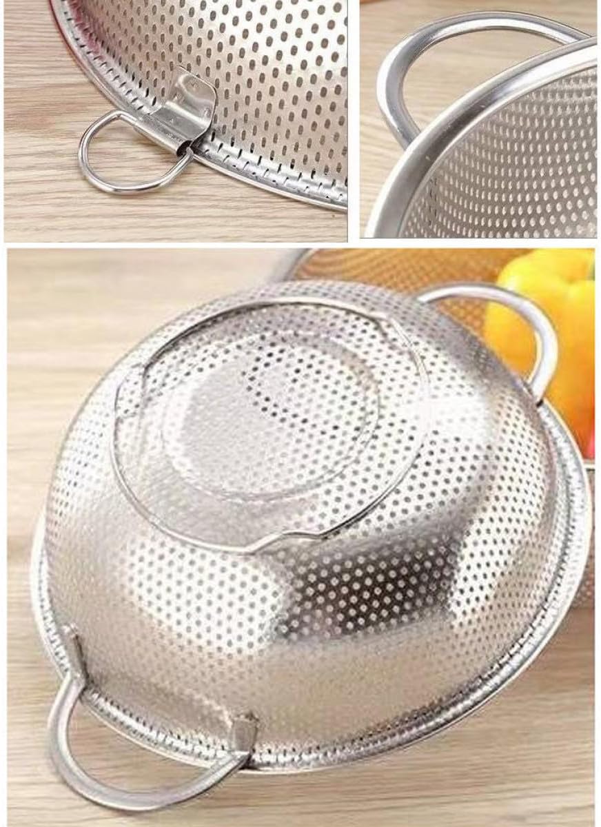 Stainless Steel Kitchen Basket and Drain Basket with Handles 25.5cm for Home Food Straining and Washing