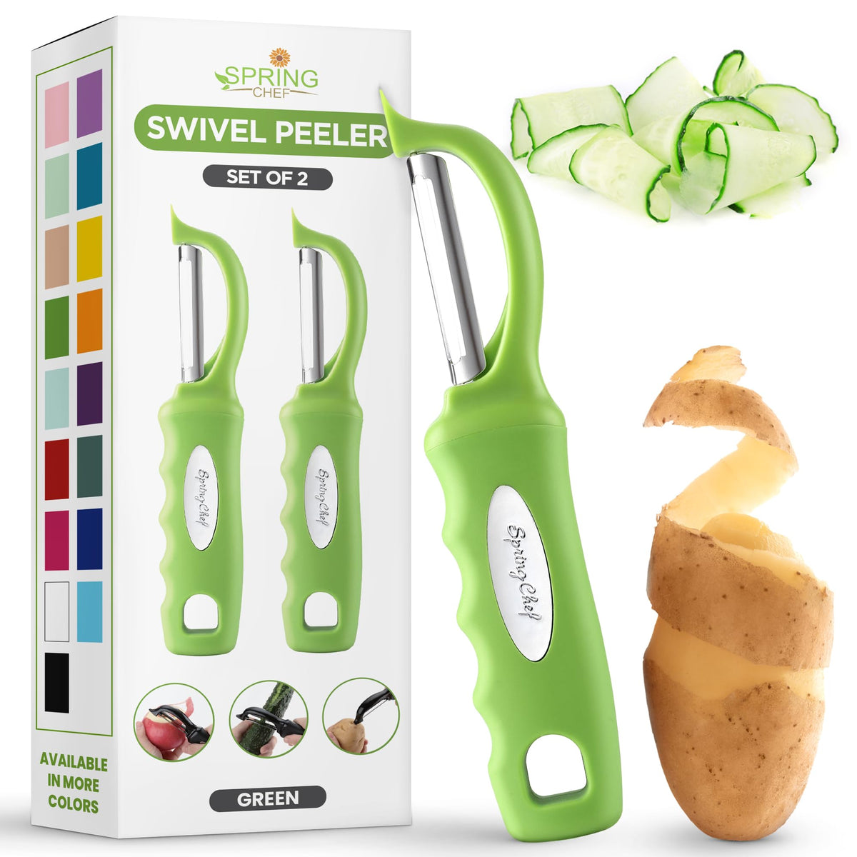 Spring Chef Swivel Vegetable Peeler with Soft Grip Handle, Pink Lemonade