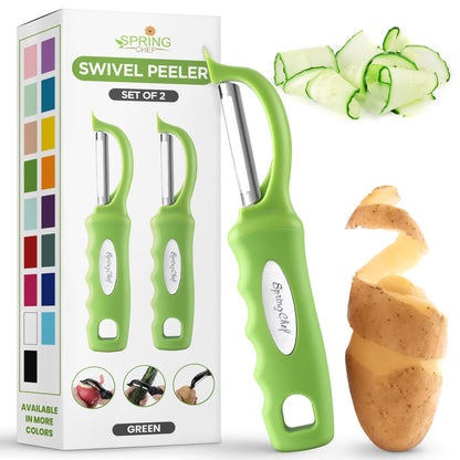 Spring Chef Swivel Vegetable Peeler for Kitchen w/Soft Grip Handle, Black