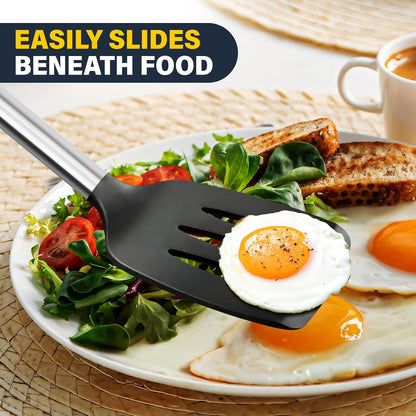 2 Pack Silicone Spatula Set, Solid & Slotted Turner for Non-Stick Pans