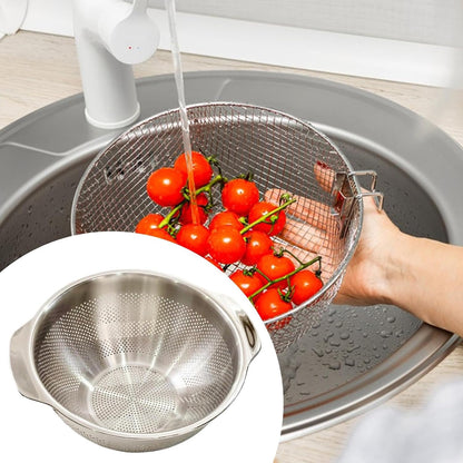 Drain Basket Stainless Steel Colander Strainer with Handle Strainer Basket Vegetable Draining Bowl Sturdy Handles Rust Resistant