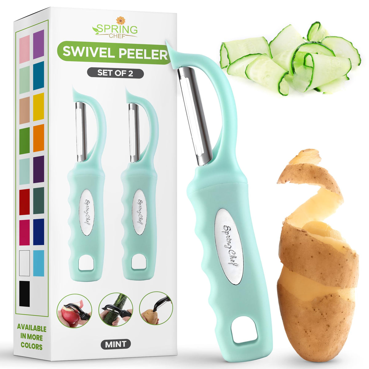 Spring Chef Swivel Vegetable Peeler with Soft Grip Handle, Pink Lemonade