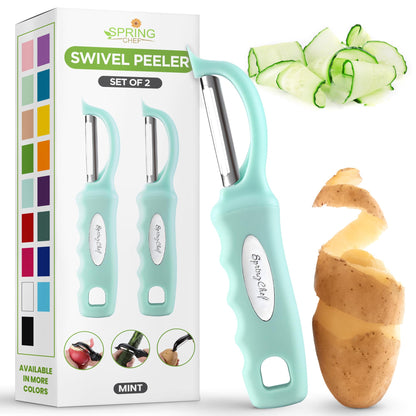 Spring Chef Swivel Vegetable Peeler with Soft Grip Handle, Pink Lemonade