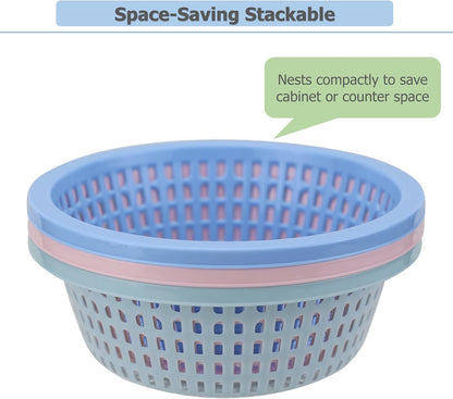 EIKS 3 Pack Small Colander, Mini Plastic Strainer Basket, Diameter 7-inch