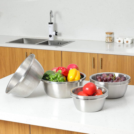 Paoli 304 Stainless Steel Fine Mesh Colander Set, 2QT Large Capacity Strainer with Mixing Bowl — Rinse Fruits, Veggies, Rice & Drain Pasta, Dishwasher Safe (2-Piece)
