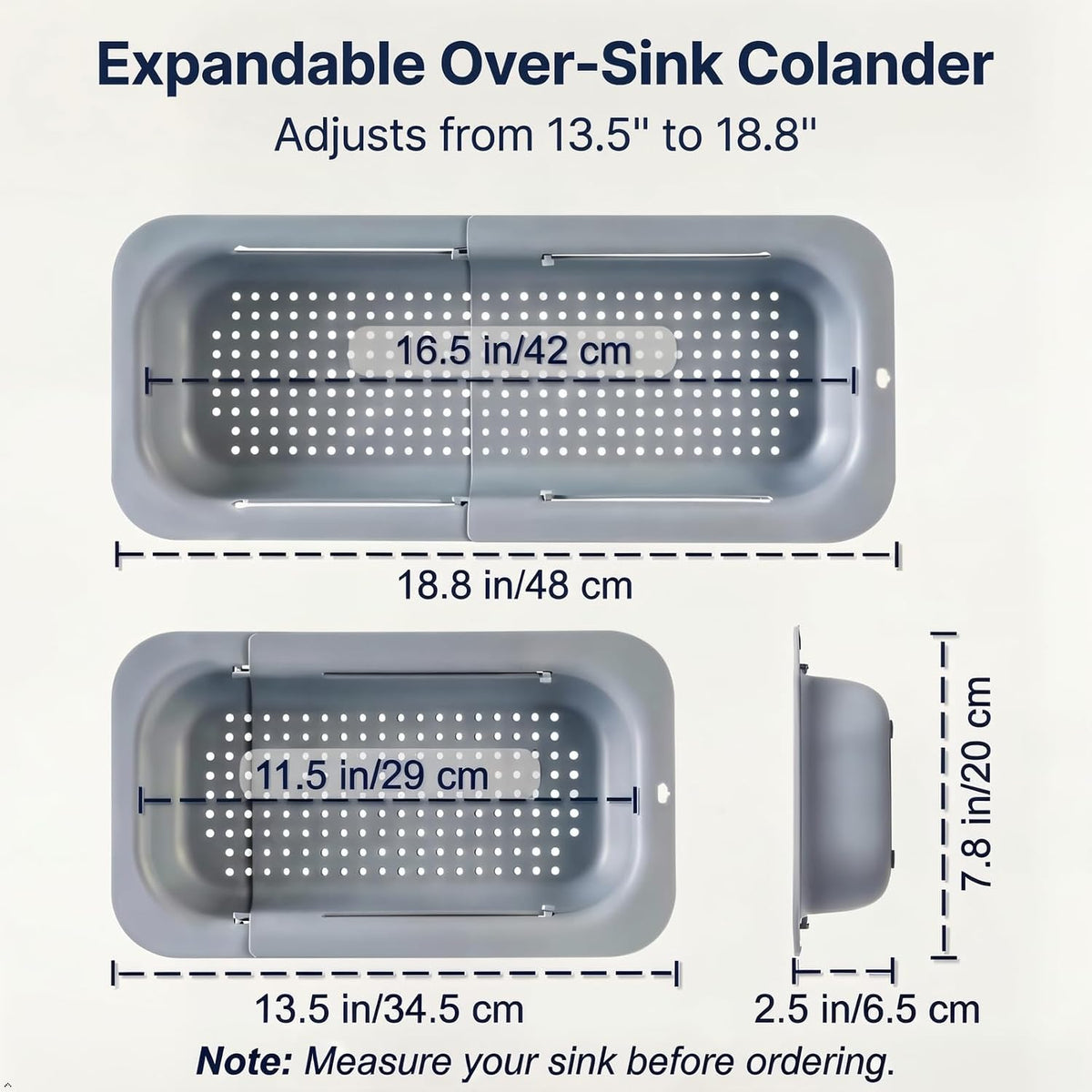 Expandable Over Sink Strainer, Adjustable Kitchen Colander, Gray