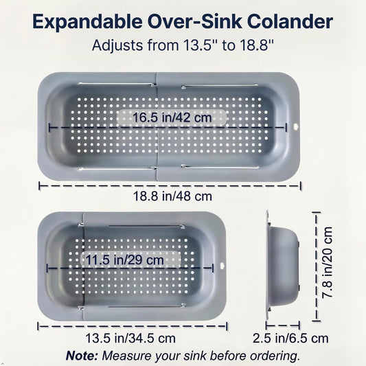 Expandable Over Sink Strainer, Adjustable Kitchen Colander, Gray