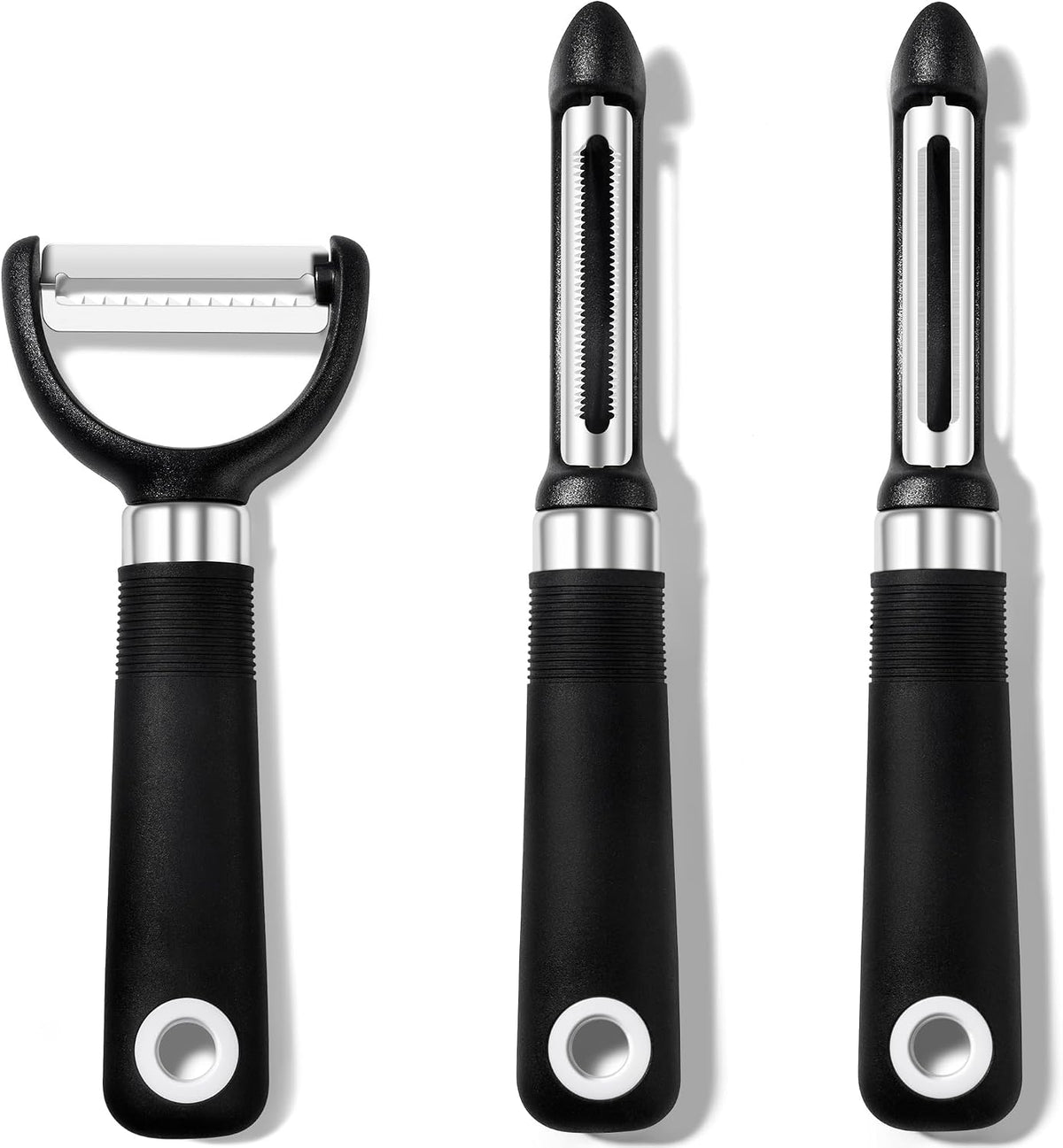 Rainspire 3-Piece Peeler Set, Premium Swivel Vegetable Peeler, Kitchen Gadgets Apple Peeler Potato Peeler Veggie Peeler Fruit Peeler, Dishwasher Safe Kitchen Accessories, Black