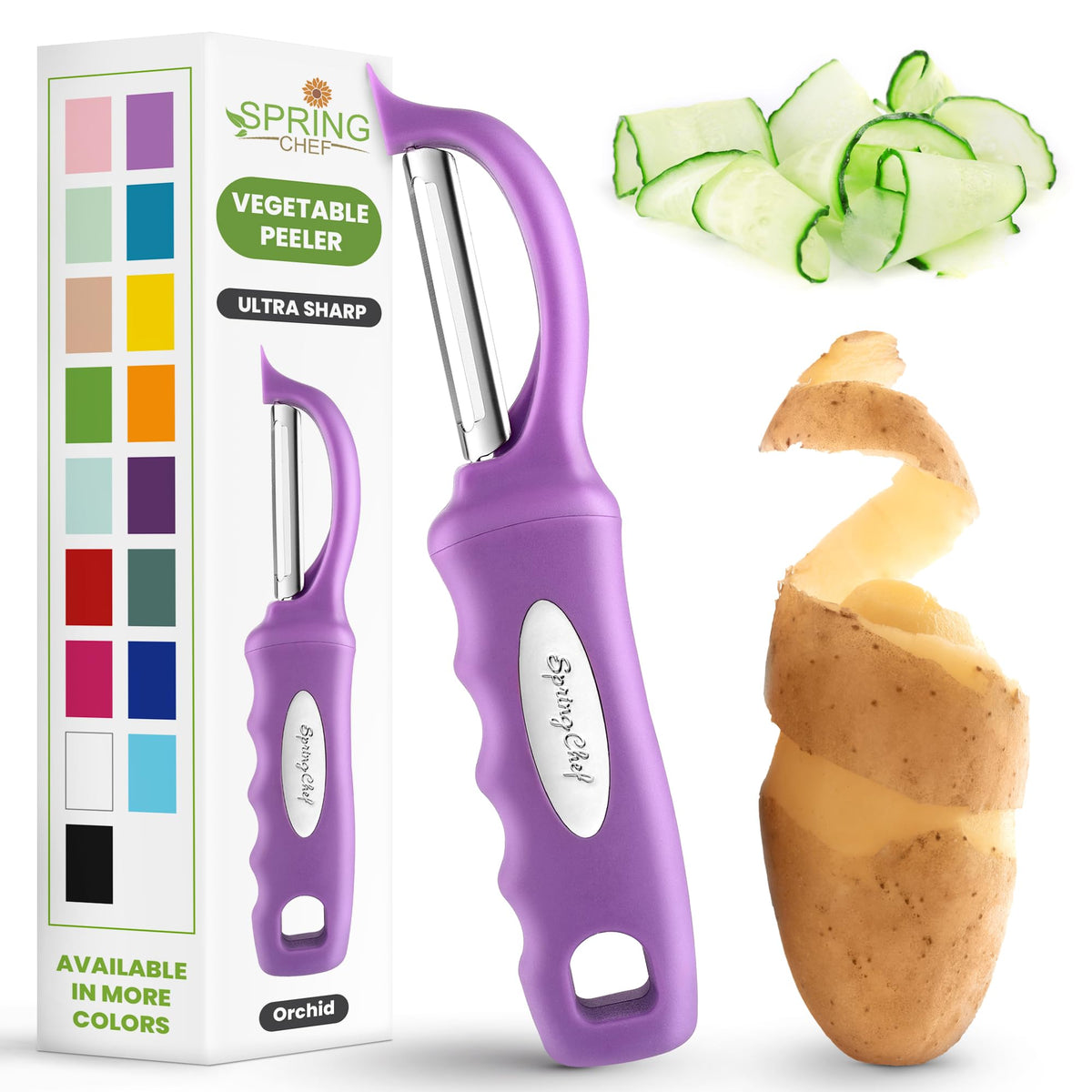 Spring Chef Swivel Vegetable Peeler with Soft Grip Handle, Pink Lemonade