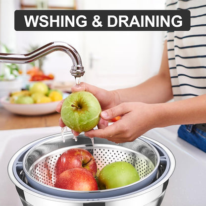 E-far Colander with Mixing Bowl Set, 4-1 Stainless Steel Kitchen Strainer