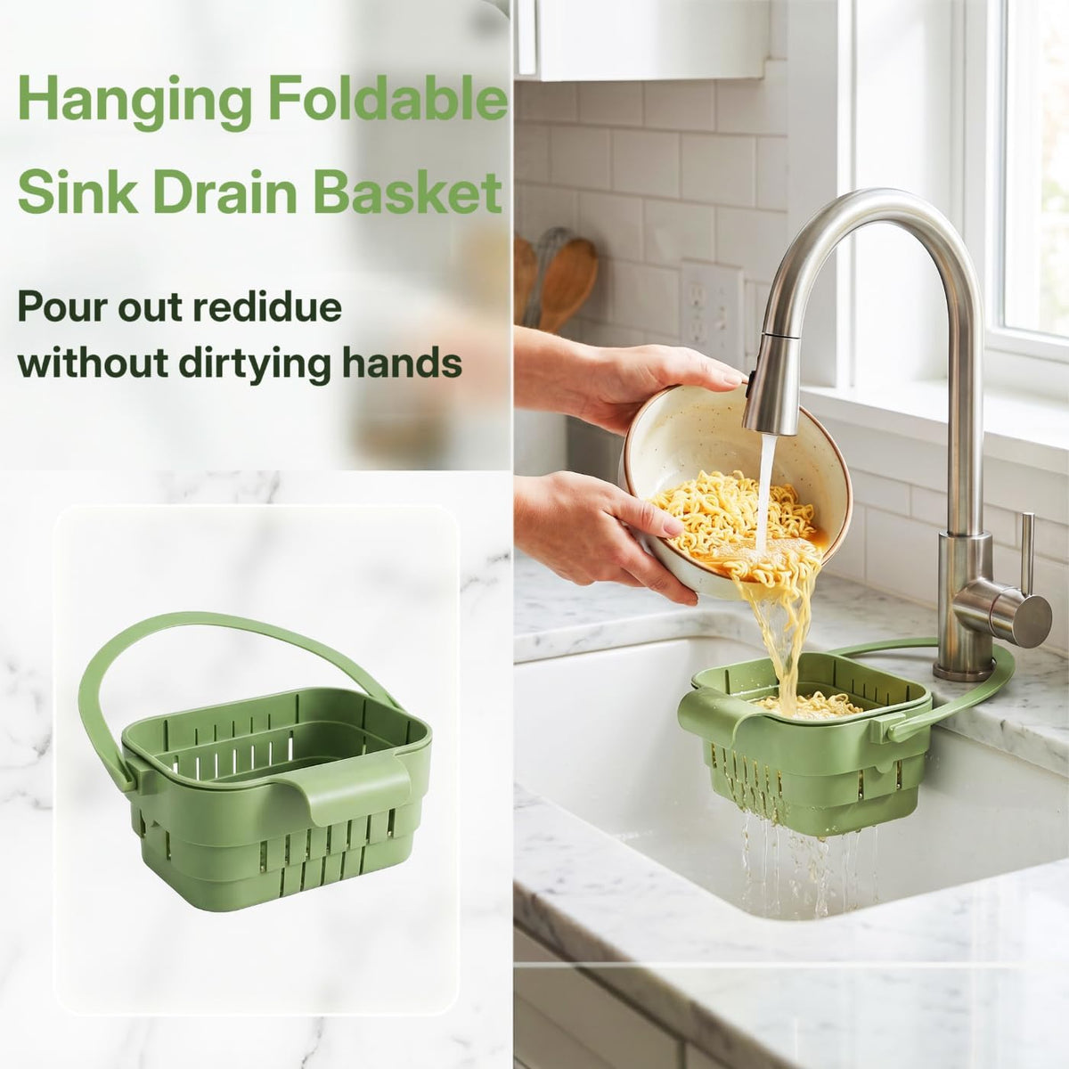 Kitchen Foldable Hanging Sink Drain Basket - Faucet Hanging Strainer Basket