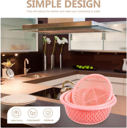 3pcs Plastic Kitchen Colander Set Fruit and Vegetable Washing Basket Strainer over Sink Drainer Food Storage Basket for Home Use Random Color