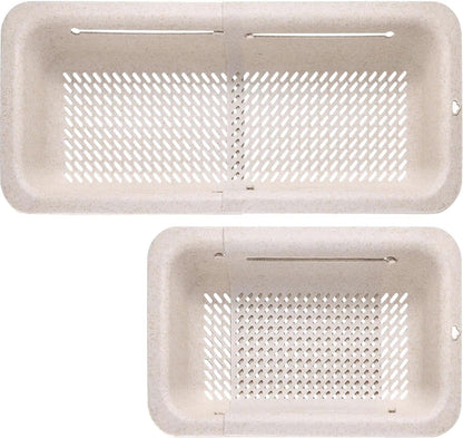 LASSHSWA Collapsible Colander for Kitchen, Over the Sink Strainer Basket for Kitchen, Fruit Pasta Food Strainer Expandable Plastic Colander BPA Free (Straw)