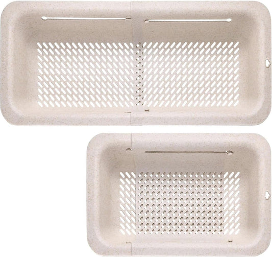LASSHSWA Collapsible Colander for Kitchen, Over the Sink Strainer Basket for Kitchen, Fruit Pasta Food Strainer Expandable Plastic Colander BPA Free (Straw)