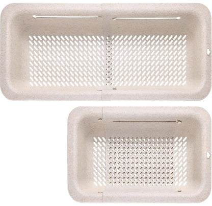 LASSHSWA Collapsible Colander for Kitchen, Over the Sink Strainer Basket for Kitchen, Fruit Pasta Food Strainer Expandable Plastic Colander BPA Free (Straw)