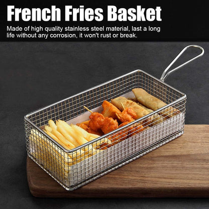 Stainless Steel Colander Strainer Rectangle Mesh Oil Basket French Fries Holder Fried Food Table Serving Drainer Sink for Baking, Pasta, Rice, Flour Vegetable, Tea Sifter