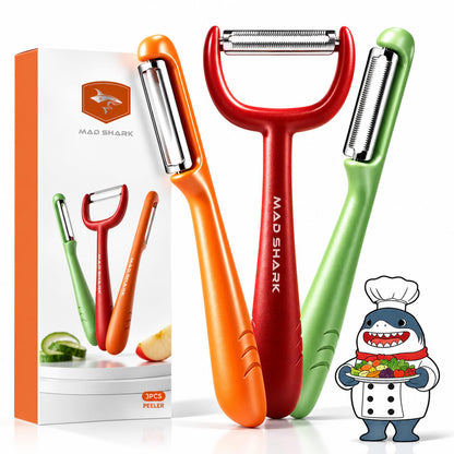 MAD SHARK 3-Piece Vegetable Peeler Set, Straight & Serrated Potato Peelers