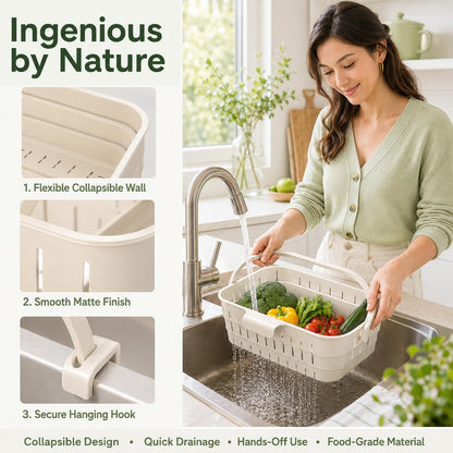 Foldable Hanging Kitchen Sink Drain Basket, 2026 Upgraded Foldable Kitchen Sink Strainer, Stretchable Kitchen Colander, No-Drill Hanging Drain For Fruit Vegetable Washing Rice Rinsing (Green)