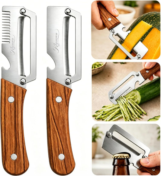 3-in-1 Vegetable Peeler with Bottle Opener, Wooden Handle