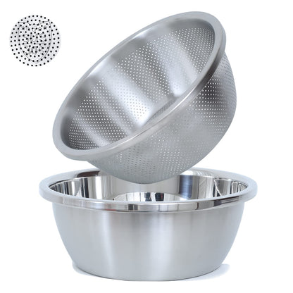 Paoli 304 Stainless Steel Fine Mesh Colander Set, 2QT Large Capacity Strainer with Mixing Bowl — Rinse Fruits, Veggies, Rice & Drain Pasta, Dishwasher Safe (2-Piece)