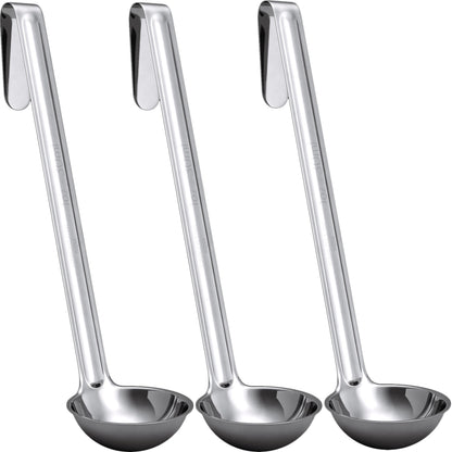 Sturdy, Ergonomic Combo Sizes Ladles 5 Pk. 1 2 4 6 8 Oz Stainless Steel Ladle with Long Handles. Best Kitchen Supplies for Stirring, Portioning and Serving Soup, Chili and Stew in Restaurants and Home