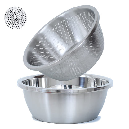 Paoli 304 Stainless Steel Fine Mesh Colander Set, 2QT Large Capacity Strainer with Mixing Bowl — Rinse Fruits, Veggies, Rice & Drain Pasta, Dishwasher Safe (2-Piece)