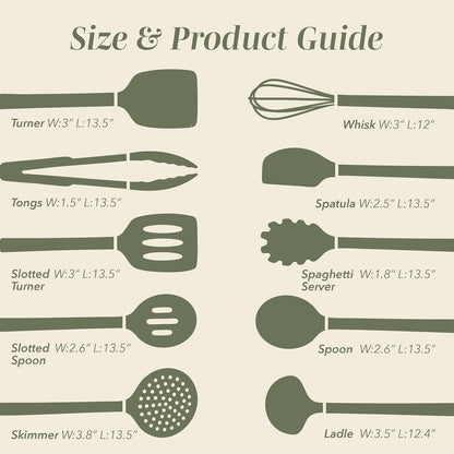 COOK WITH COLOR Silicone Cooking Utensils, Kitchen Utensil Set, Easy to Clean Silicone Kitchen Utensils, Cooking Utensils for Nonstick Cookware, Kitchen Gadgets Set, 10 Pieces, Green