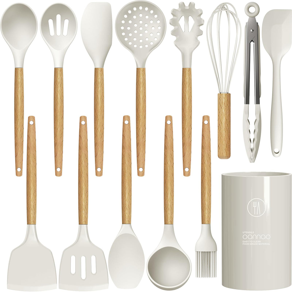 oannao Silicone Cooking Utensils Kitchen Utensil Set - 446°F Heat Resistant Silicone Kitchen Utensils Set, Spatula,Turner Tongs, Spoon, Whisk,Kitchen Gadgets for Nonstick Cookware, BPA Free (Gray)