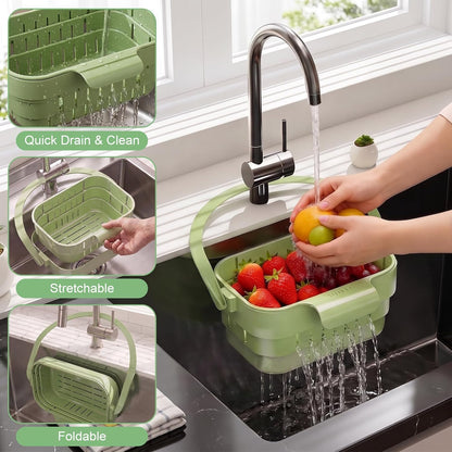 Hanging Sink Drain Basket For Kitchen, Foldable Stretchable Colander