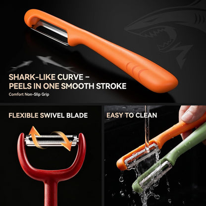 MAD SHARK 3-Piece Vegetable Peeler Set, Straight & Serrated Potato Peelers