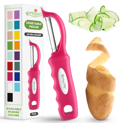 Spring Chef Swivel Vegetable Peeler with Soft Grip Handle, Pink Lemonade