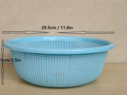 4 pcs Plastic Wash Basket Round Perforated Colander Wash Vegetables and Fruits Drain Cooked Pasta Kitchen Essentials Food Strainer Basket Strainer Kitchen Blue