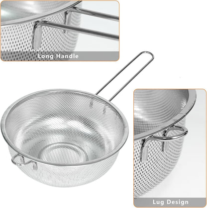 Metal Fine Mesh Strainer and Colander for Kitchen with Handle, Stainless Steel Pasta Strainer/Kitchen Funnel/Collander/Sifter for Strain/Wash Vegetables, Fruits, Spaghetti, Rice (10.2＂)