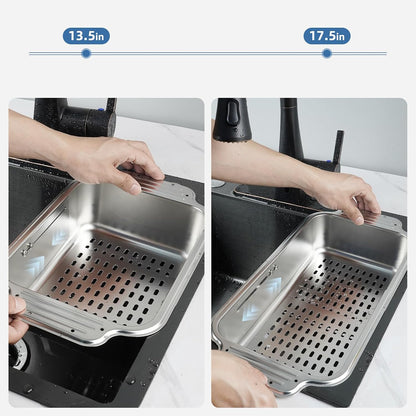 Over the Sink Colander Strainer Basket, ALL METAL Extendable Drain Colander
