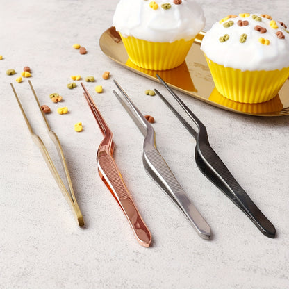 1pc/4pcs Baking Cake Plating Tweezers Decorating Tool, 430 Stainless Steel Molecular Gastronomy Stainless Steel Tool, Chef's Plating Cooking Tongs