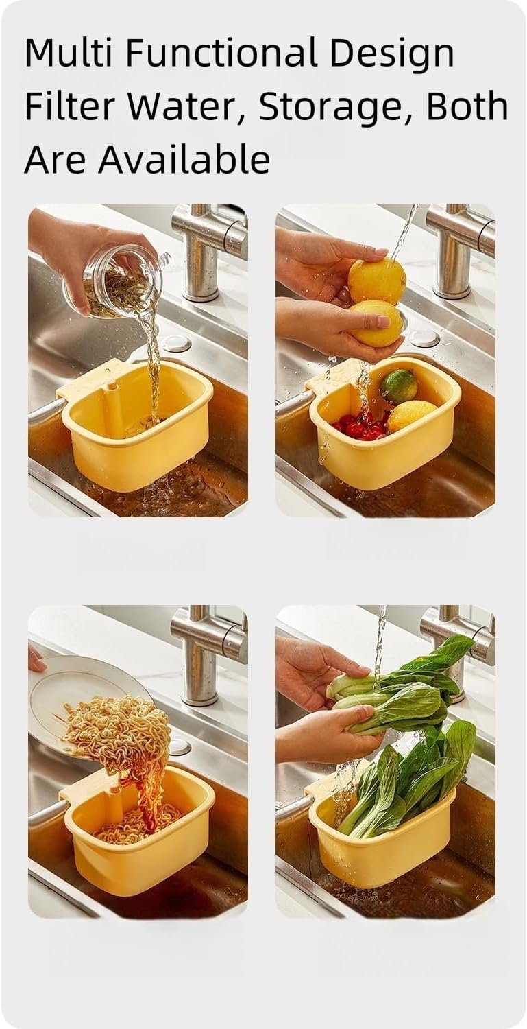 Kitchen Sink Strainer Basket, Faucet Hanging Strainer, Multi-Functional Food Colander,Press Automatic Dumping Kitchen Draining Basket, Easy Drain Filter with Bottom Release