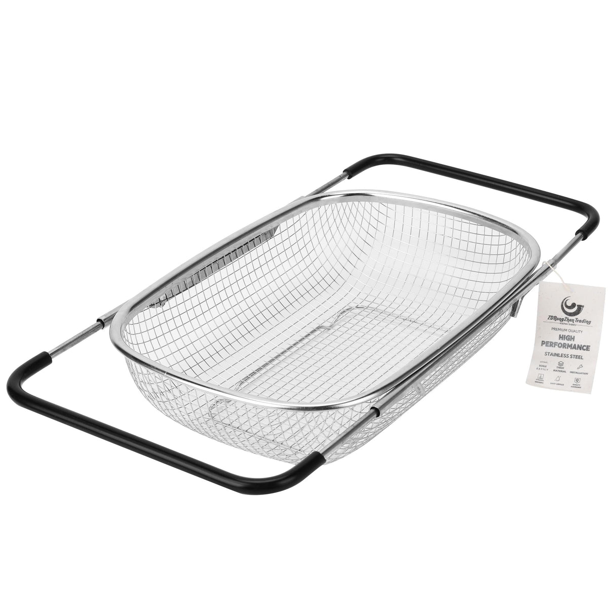 ZDRongZhen Kitchen Accessories Over the Sink Colander Strainer Basket，Stainless Steel Colander with Expandable Rubber Grip Sink Drainer-Rinse Vegetables Fruits &Strain&Drain (Large-Fine mesh)