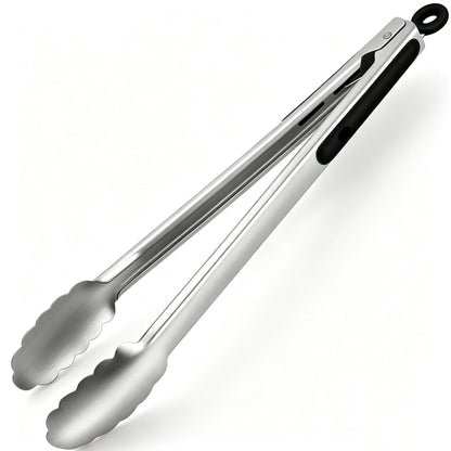 Stainless Steel Cooking Tongs Set of 3 - Heavy Duty 12/9/7 Inch Locking Tongs, Heat Resistant to 600 Degrees, Food Grade Kitchen Metal Tong for Food, Salad, & BBQ - Dishwasher Safe