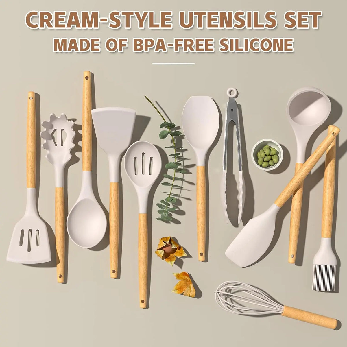 [New Deal] 33 PCS Non-Stick Silicone Kitchen Utensils Set with Wooden Handles & Holder – Versatile Cooking Tools for Pasta, Spatulas & More Cookware  Sturdy, Nonstick Cooking Spoon