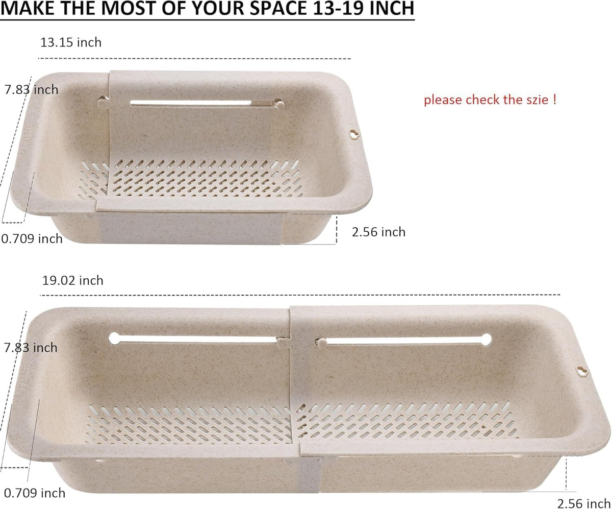 LASSHSWA Collapsible Colander for Kitchen, Over the Sink Strainer Basket for Kitchen, Fruit Pasta Food Strainer Expandable Plastic Colander BPA Free (Straw)