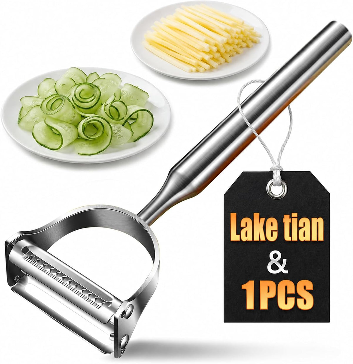 Stainless Steel Vegetable Peeler, 2-in-1 Julienne Peeler & Shredder for Kitchen, Heavy Duty Potato Peeler with Ergonomic Non-Slip Handle, Sharp Serrated Blade for Fruit, Carrot, Cabbage