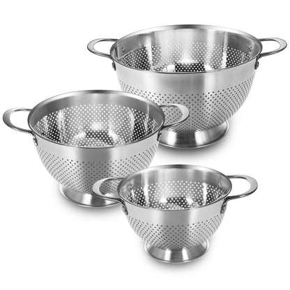 Stainless Steel Colander for Kitchen | 5 Quart Durable Rice and Pasta Strainer with Handle | Oversized Handles | Nesting Design | Rust-Resistant & Dishwasher Safe