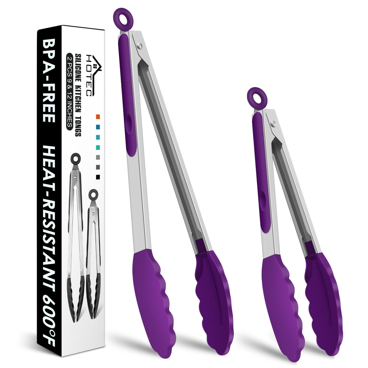 HOTEC Premium Stainless Steel Locking Kitchen Tongs with Silicon Tips, Set of 3-7", 9" and 12" (Gradient Blue)